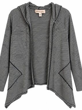 Philosophy Black and White Striped Hooded Open Cardigan #143